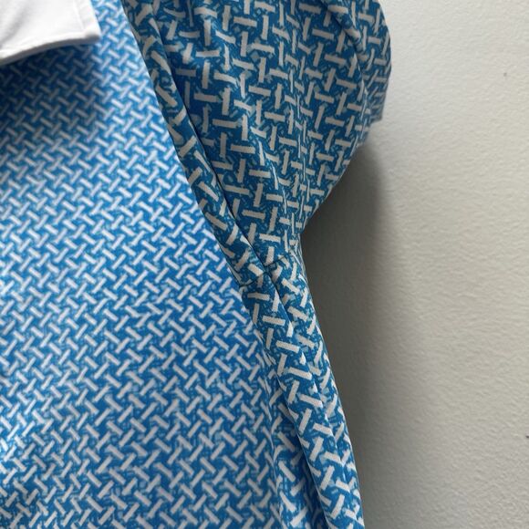 J.McLaughlin Callie Dress M Blue Geometric Shirt Preppy Coastal Resort Nautical - Picture 16 of 16
